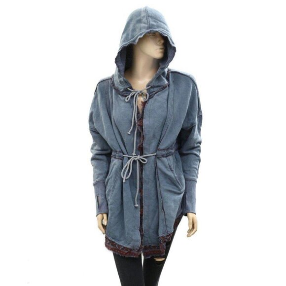 Free People We The Free Ritual Cardigan Top Hoodie Blue Oversized XS NWT - Picture 3 of 9